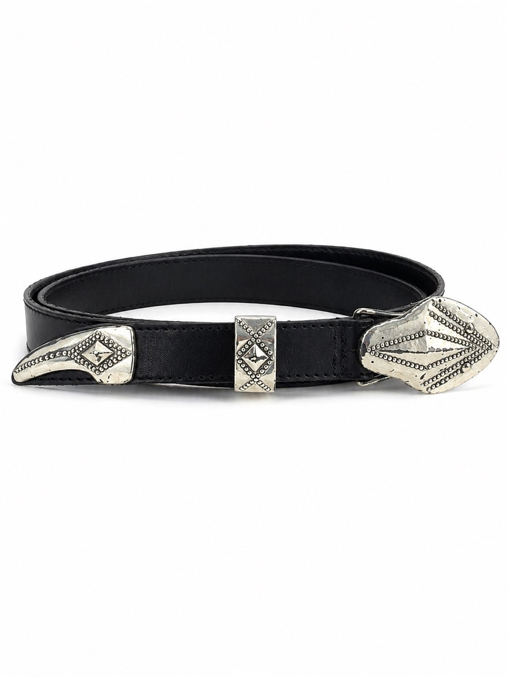 Vintage Western 3-Piece Silver Snake Hardware Leather Belt – Screen Worn IWTV